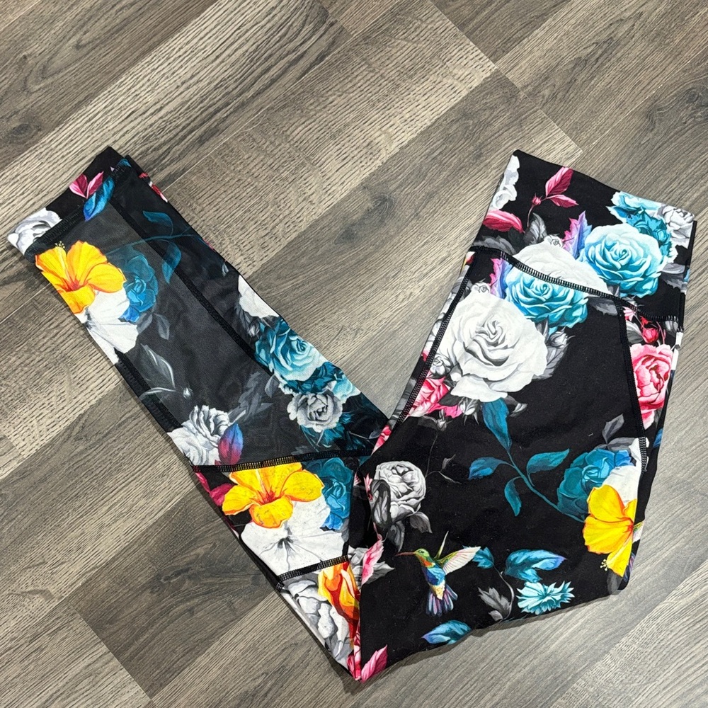 ZYIA Floral Women's Leggings - Black with Multicolor Design